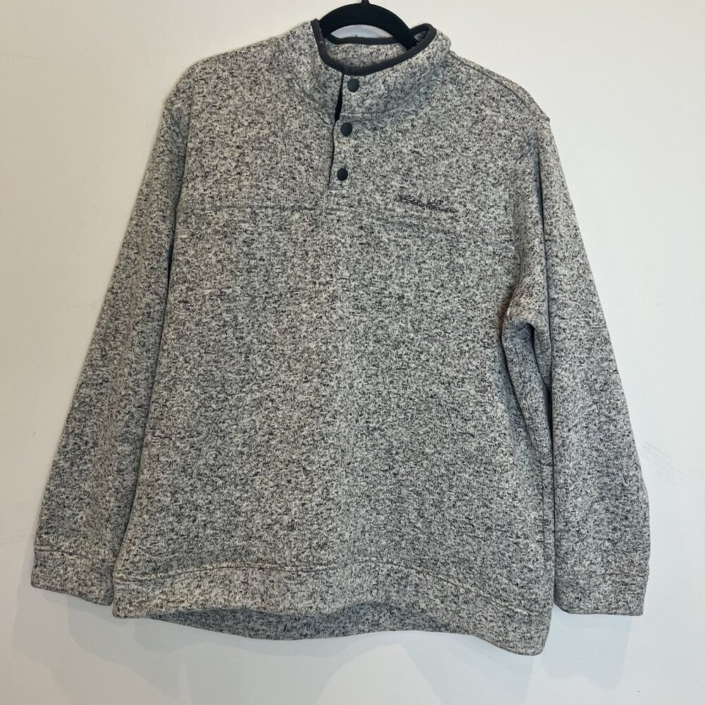 Eddie Bauer Men Radiator Fleece 3-Snap Mock Pullover Long Sleeve Black Fleck XL